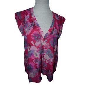 Rebecca Taylor Silk Floral Blouse Pink Purple Sleeveless Top Size 6